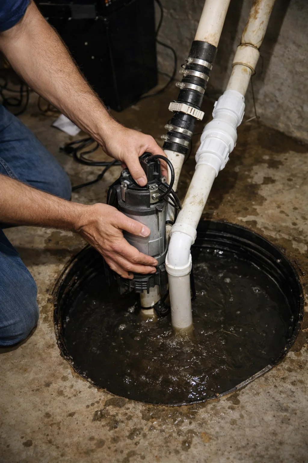 Sump pump repair and installation service in Brant basement